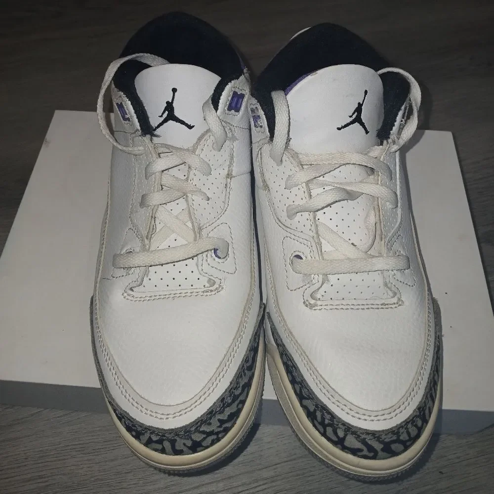 Nike JORDAN 3 Retro Dark Iris PS Sneakers DM0966-105 White 3Y Big Boys Girls